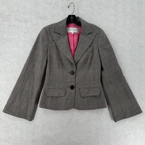 Trina‎ Turk Plaid Blazer Jacket Womens 4 Black White Bell Sleeve 2 Button Career